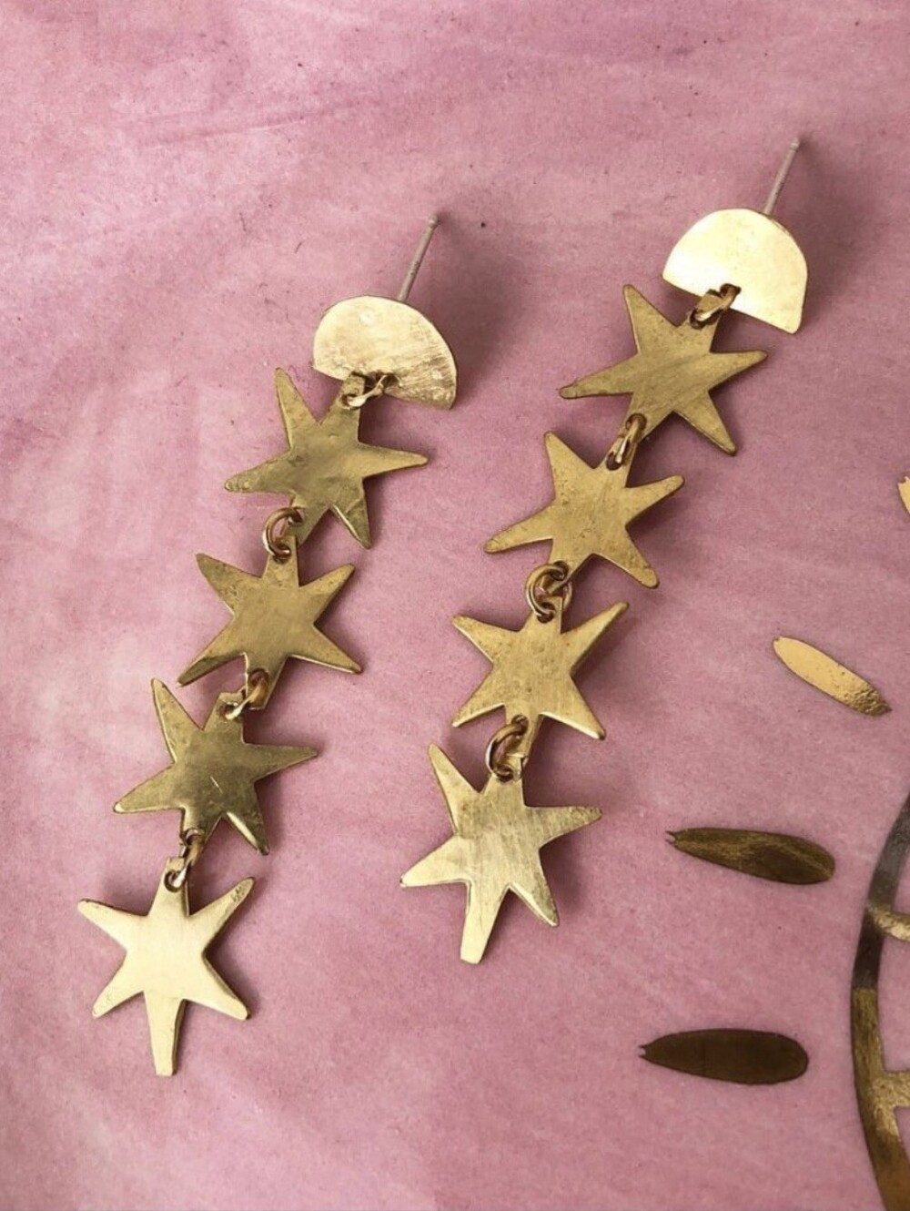 THE ALCHEMILLA Handmade Brass Falling Stars Earrings